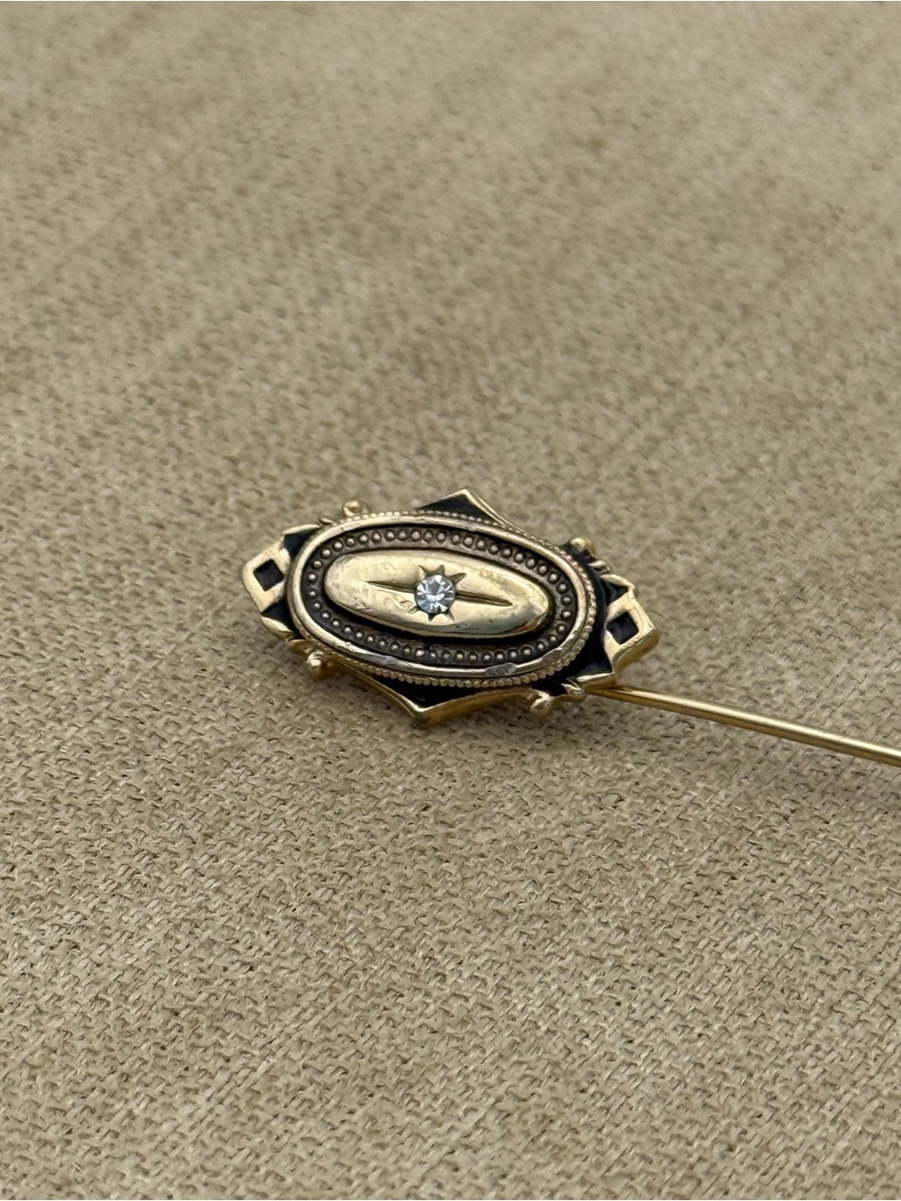 Avon Victorian-Style Gold Tone Stick Pin with Clear Stone Accent - Picture 2 of 4